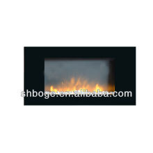 Glass indoor wall mounted black electric fireplace with stone